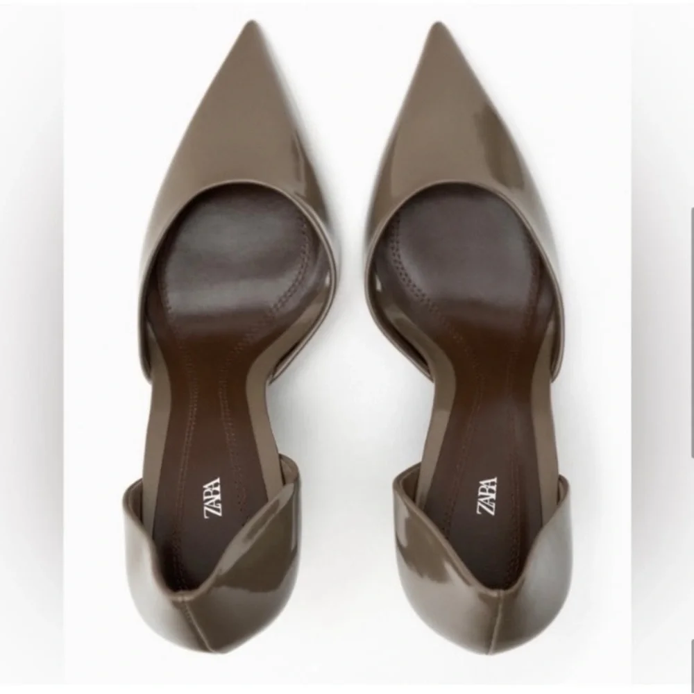 Zara Taupe Pointed Toe High Heel Court Shoes - Picture 6 of 10